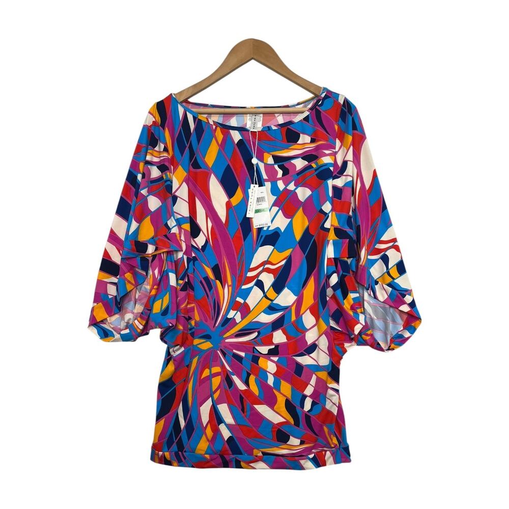 Trina Turk Swim Rio Dress Womens Large Pink Geometric Kimono Sleeve Resort Sexy